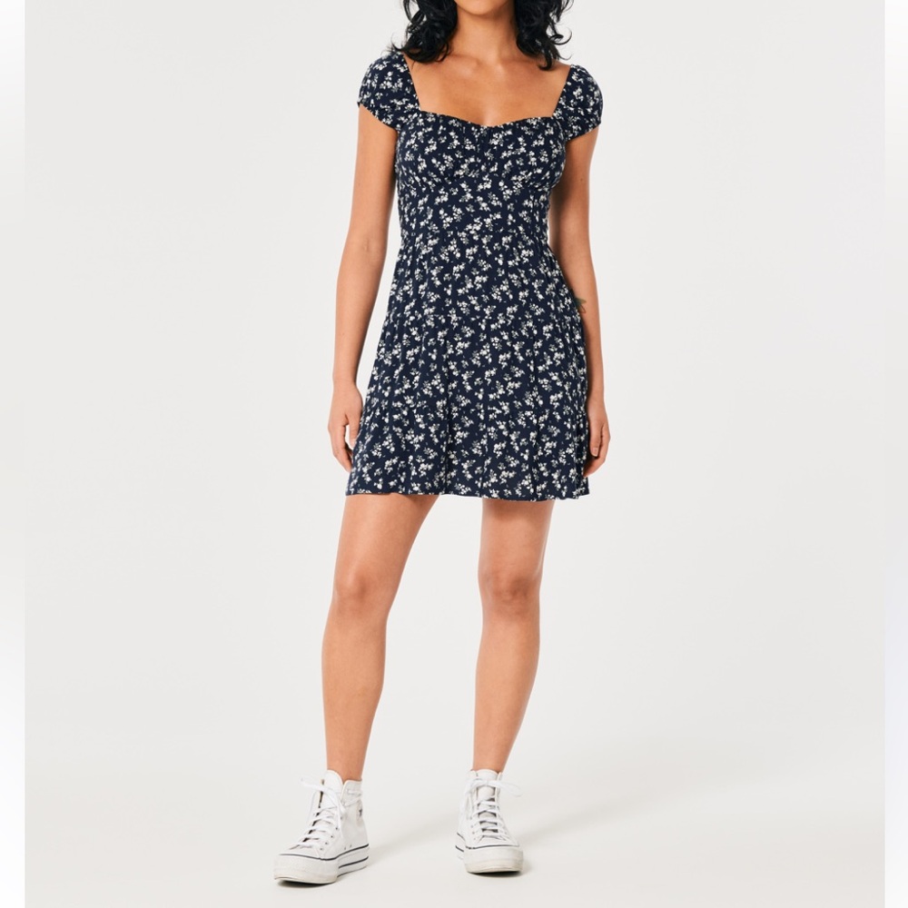 Hollister Navy Blue Floral Mini Dress